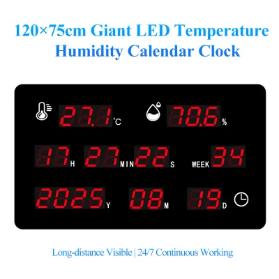 Large Screen Wall-Mounted Digital Temperature Humidity with Calendar Time Display &Built in Sensor Alarm Aluminum Alloy Fuselage