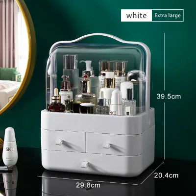 YM206 Makeup Organizer Box Cosmetic Storage Box With Dust Free Cover Portable Handle With Drawers Dust Water Bedroom Dresser