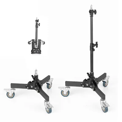 Jingying Removable Foldable Heavy Duty Adjustable Photography Tripod Folding Pulley Camera Light Stand With Wheels