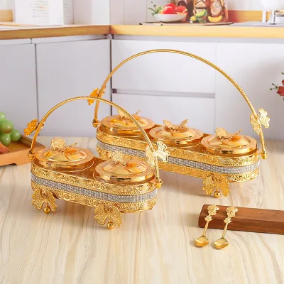 High-end Glass Golden Butterfly Basket Nordic Design Seasoning Jar Light Luxury Sugar Jar Set Spoon Kitchen Supplies