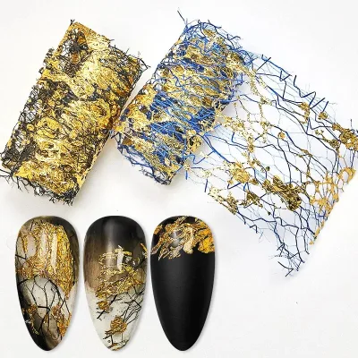 3D Nail Sticker Gold Silver Net Line Tape Metallic Nail Foils Sticker Nail Art