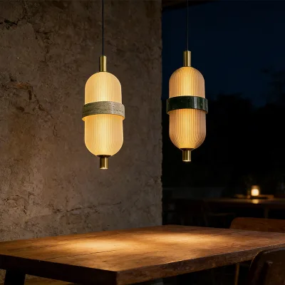 Luxury Home Hotel Decor Pendant Lamp Bedside Kitchen Island Glass Lampshade Stone Pendant Light for Bedroom Sofaside