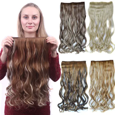 Seamless 5-Clip Hair Extensions Heat Resistant Hair Piece Ombre Highlights Synthetic Hair Extension Factory OEM Wedding Use