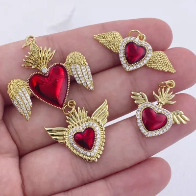 Fashion Enamel Red Heart Shape Charm DIY Heart Shape Accessories Pendant