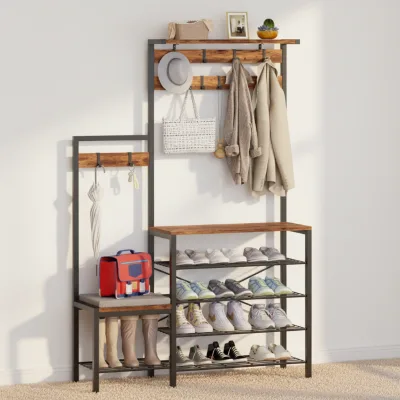 Customizes Modern 5-Tier Entryway Freestanding Shoe Bench Coat Rack with Shelf