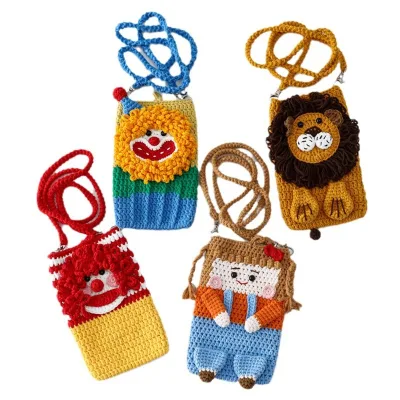 Hot Funny Wool Charging Treasure Bag Handmade Creative Talent Mobile Phone Backpack Lion Clown Design Textile Fabric Crafts
