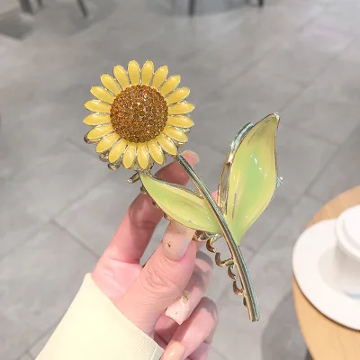 New Design Drop Oil Floral Hair Claws Flower Large Metal Hair Sunflower Hair Claw for Ponytail Holder
