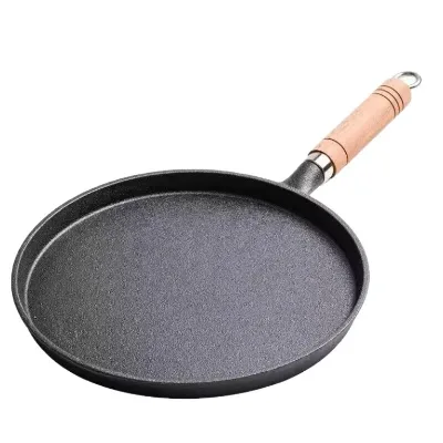 Modern Nonstick Eco-Friendly Pre-seasoned Cast Iron Crepe Pan with Even Heat Distribution for French Crepe and Pancake Cooking