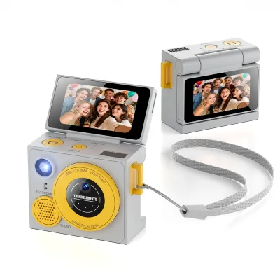 Mini Keychain Camera Full HD 1080P Flip Screen Finger Camera Dual Lens Portable and Compact Retro Vlog Camera for Travel Gift