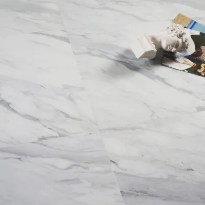 Waterproof White Marble Pattern SPC Flooring Click Lock Rigid Core Vinyl Tile Calacatta Stone Look Floor for Kitchen Bathroom