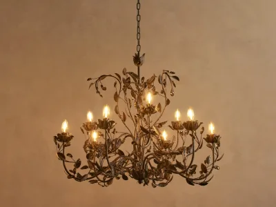 Vintage-style Distressed Gray Leaf Wrought Iron Chandelier Retro Candle Chandelier Suitable for Restaurant Bedroom Kitchen