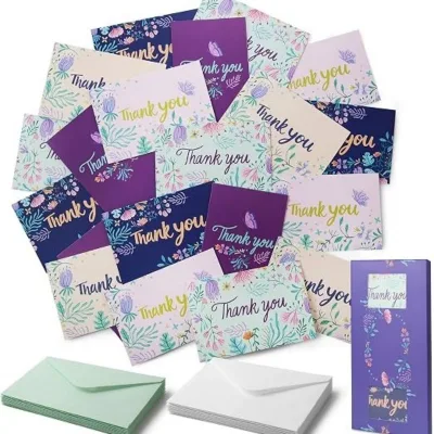Thank You Cards with Envelopes Assorted Floral Designs Boxed Set Bulk Wholesale Gift Stationery Purple Variety Pack