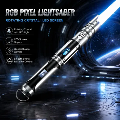 OEM Lightsaber W/ Rotating Crystal Chamber LED Screen Metal Hilt Smooth Swing Heavy Dueling Toy Laser Sword Wholesale