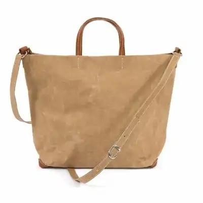 Colefa Custom Logo Pattern Recycled Washable Kraft Paper Tote Bag with Zipper Closure Long Handle Extra Large Size