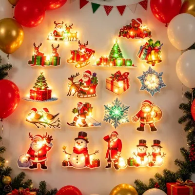 Christmas Holiday Supplier Cute Cartoon PVC 3D Luminous Night Lamp Dual Use Glowing Wall Sticker & Creative Wall Decor Ornament