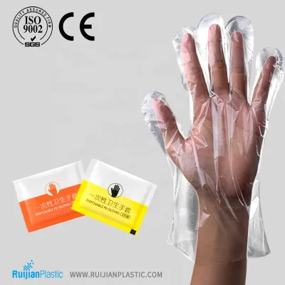 HDPE Disposable Food Grade Plastic Gloves Single Packing PE Glove Individually Wrapped Gloves Support logo customization with CE