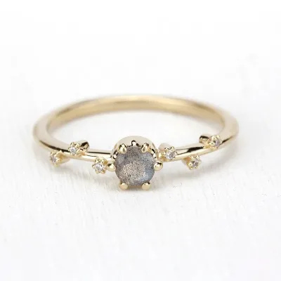 925 Sterling Silver Grey Labradorite Crystal New Mermaid Labradorite Ring Rainbow  Stone Labradorite Ring