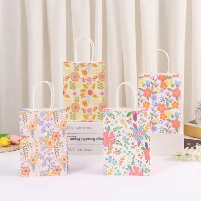 Flowers Printed Kraft Paper Bags for Garments