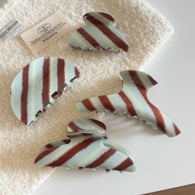 Korean Acrylic Hair Claw Elegant Minimalist Large Shark Women's High Quality Blue Brown Striped Multi-Size Shark Clips