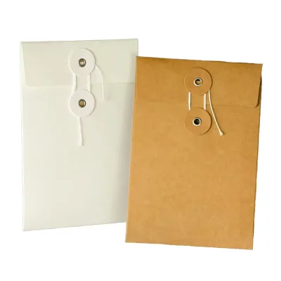 Vintage Minimalist Leather Paper Postcard Envelope with Blank Buttoned Feature