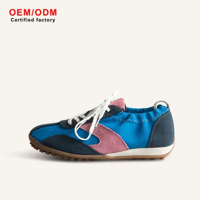 OEM Retro Fashion Color Block Men's Genuine Leather Lace-up Lightweight Outdoor Sports Shoes Versatile Casual Flat Spring Shoes