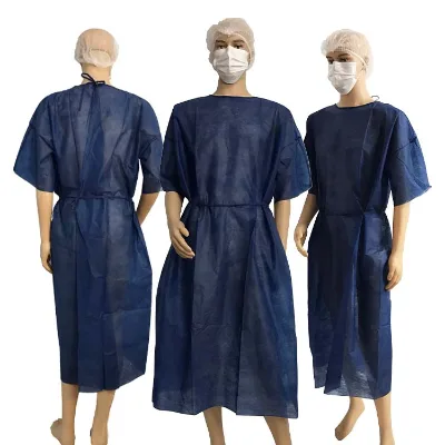 OEM Disposable Medical Dark Blue PP SMS Non Woven Fabric Patient Gown with Short Sleeve for Patient