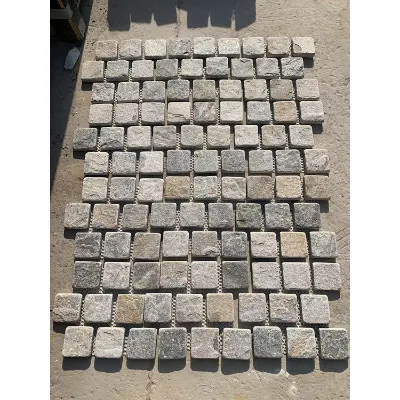 Cheap Price  Natural Pink Quartzite Cobblestone on Mesh  Sheet Paver