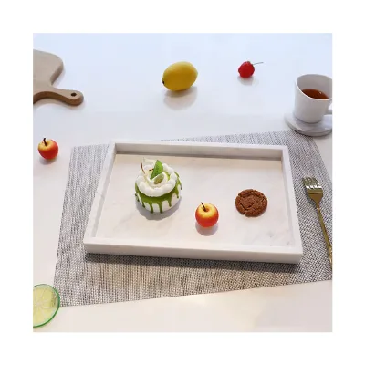 Elegant Decorative Natural Stone Marble Luxury Serving Tray for Counter Vanity Dessert Nightstand and Desk