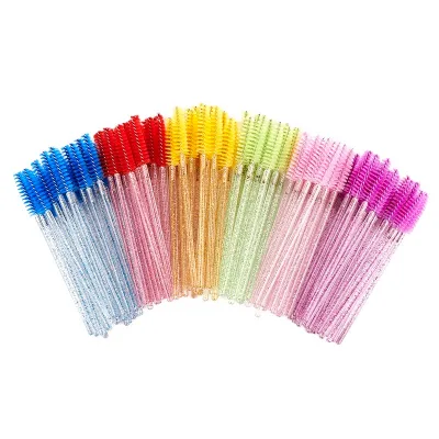 Disposable Glitter Crystal Handle Silicone Mascara Brushes Disposable Eyelash Wands Sparkle Lash Spoolies for Eyelash Extension