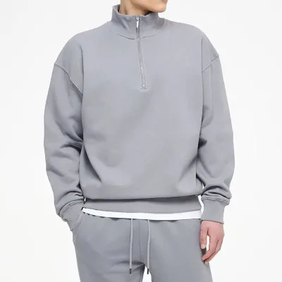 Wholesale Custom Men's Solid Half Zip Knitted Sweatshirt 100% Cotton Breathable Stand Collar Autumn Streetwear