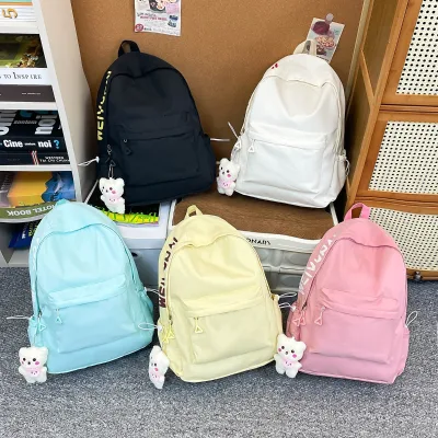 Fashion Letter Mori Style Nylon Youth Campus Backpack for Women Large Capacity Wear-Resistant Polyester Middle High School Bags