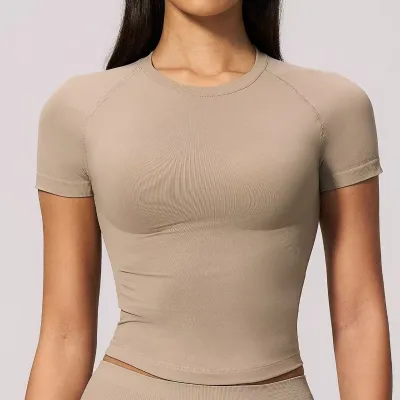 2026 Custom Logo Seamless Short Sleeve Women High Quality Breathable Workout T Shirt Gym Sports Fitness Yoga Top