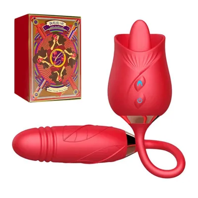 Wholesale Silicone Rose Tongue Licking Vibrator With Dildo Telescopic Vibrator Stimulator Clitoris Vibrator Sex Toys for Women