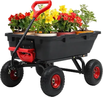 Heavy Duty Garden Cart Dump Wagon - 800lb Capacity Dump Cart with 10" Pneumatic Tires