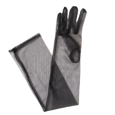 55CM Long Sheer Plain Appliqued Fingerless Bridal Wedding Dress Gloves Sexy Black White Burgundy Mesh Tulle