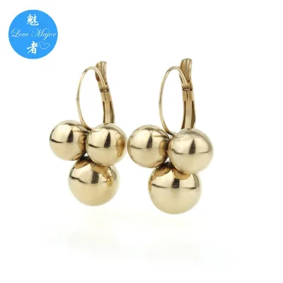 18K Gold Plated Grape Cluster Design Stainless Steel Jewelry Ball Earrings of Fashion Jewel