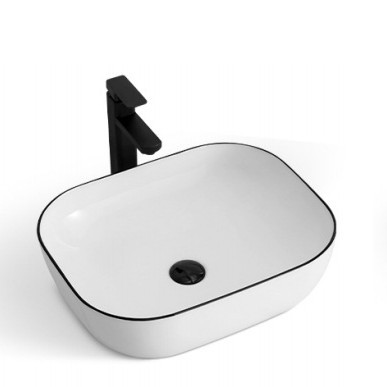 New Nordic Style Black Edge Rectangular Ceramic Art Household Washbasin One-Time Burning Single-Hole Faucet Mount for Hotels