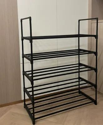 Black Metal Tube Shoes Rack Telescopic Width Shoes Rack