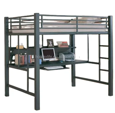 High Loft Bed with Study Desk and Storage Shelves Perfect for Compact Bedrooms