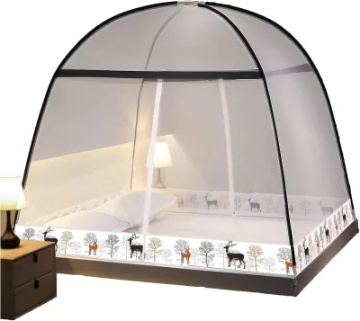 Luxury French Design 100% Polyester Eco-friendly Solid Pattern EMF Shielding Bedroom Square Bed Curtain Mosquito Net Bed Canopy