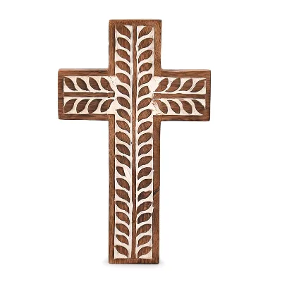 Wall Hanging Floral Carvings Large Wooden Jesus Cross Wooden Wall Mounted Holy Cross