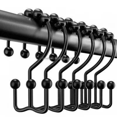 Wholesale Heavy Duty Metal Bath Curtain Hook Free Sliding Double Shower Hooks Metal Double Glide Shower Hooks Rings