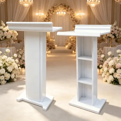 Factory Supply Storage‑Design Metal Event Pulpit Stand Open Inner Shelf Lectern For Church Reception Wedding Function Venue