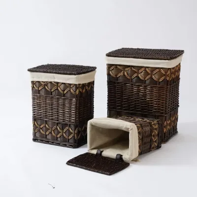 JY Handmade Water Hyacinth Woven Wicker Storage Laundry Baskets for Containers Kitchen Organizer in Bulk Fabric Laundry Basket