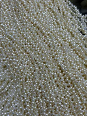 Shiny Little AAA Grade Natural White Rice Grain Lace Trim Mini Three-seven Holes 3-4mm Potato Rice Weaving Chain Strand for