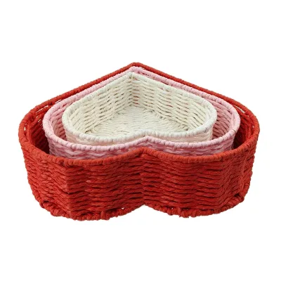 Valentine's Day Gift Basket Heart-Shaped Storage Baskets Desktop Fruit Sundries Organizer Paper Rope Rattan Woven Organizers