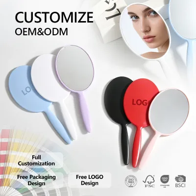 Hangable Compact Travel Makeup Hair Styling Single-Sided 1X Beauty Salon Portable Large Mirror Handheld Mirror with Handle