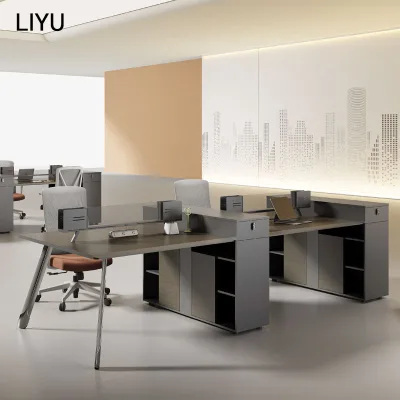 6 Person Modular Cluster Office Workstation Built-in Cable Trough Storage Collaborative Open Plan Bench System Desk Furniture