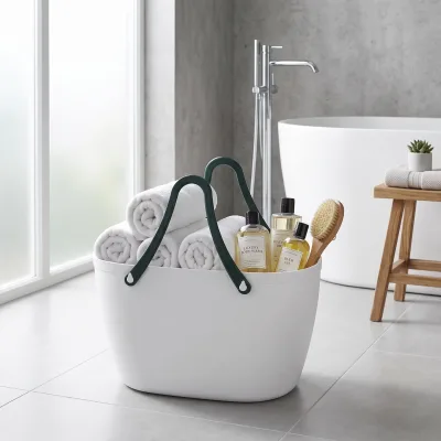 WONFUN Plastic Handheld Minimalist Style Bathroom Basket Versatile Plastic Storage Basket with Soft Handles for Laundry and Toys
