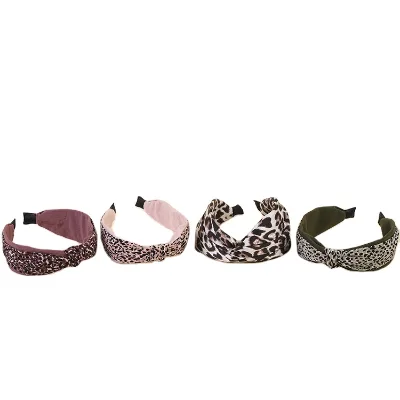 Outdoor Wash Face Simple and Broad-brimmed Leopard Print Headband with Tie